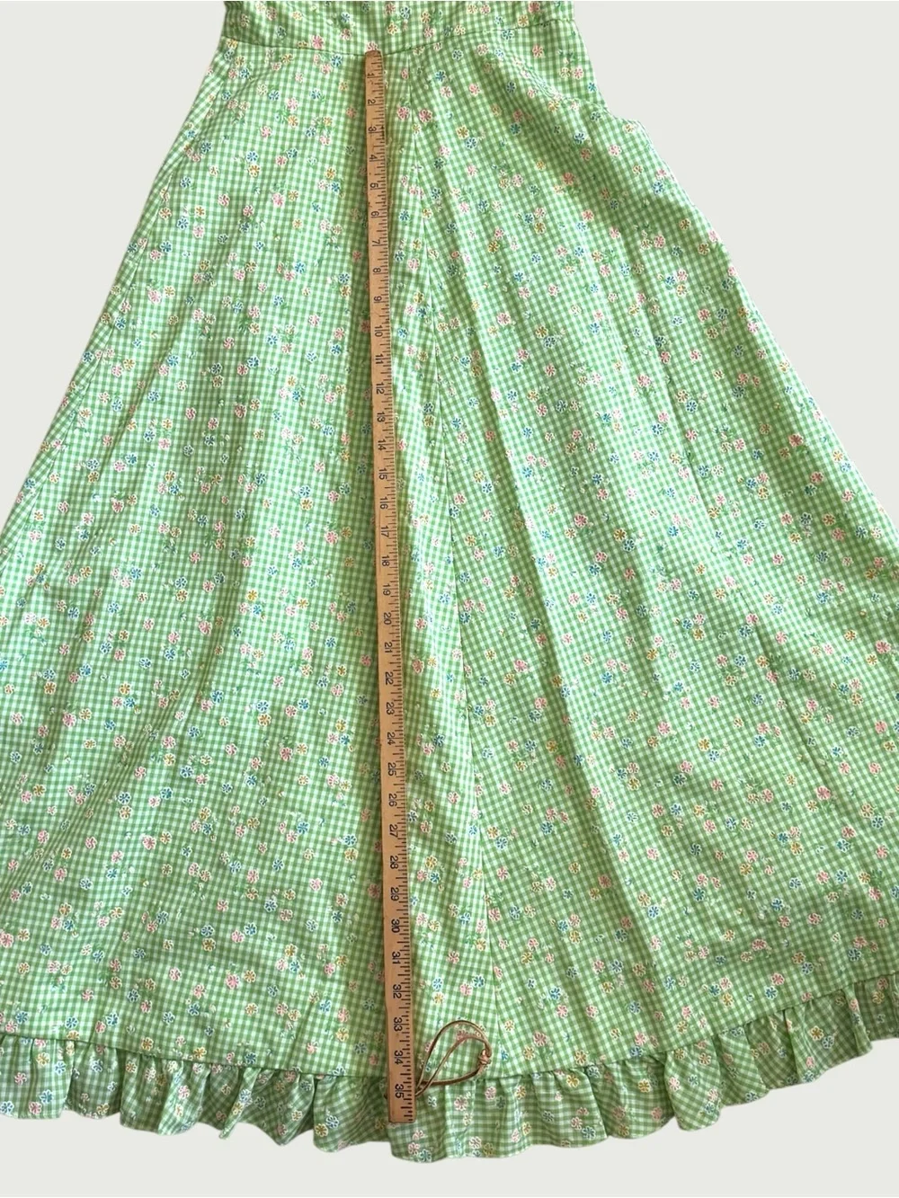 vintage 70s handmade flocked gingham wrap sun dress size XS